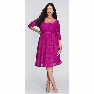 Lane Bryant Dress Plus size 20 Magenta Pink Lace A Line Midi NEW